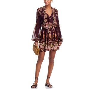 FARM Rio Plum Floral Mini Dress with Pink and Gold Accents